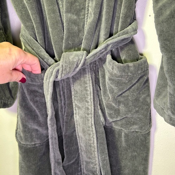 Polo Ralph Lauren Men's Gray Cotton Velour Bath Robe S/M Cozy Loungewear Holiday - Picture 8 of 12